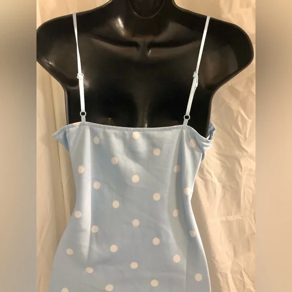 Jessica Simpson blue white polka dot lace cups satin effect maxi dress size M - Picture 10 of 17